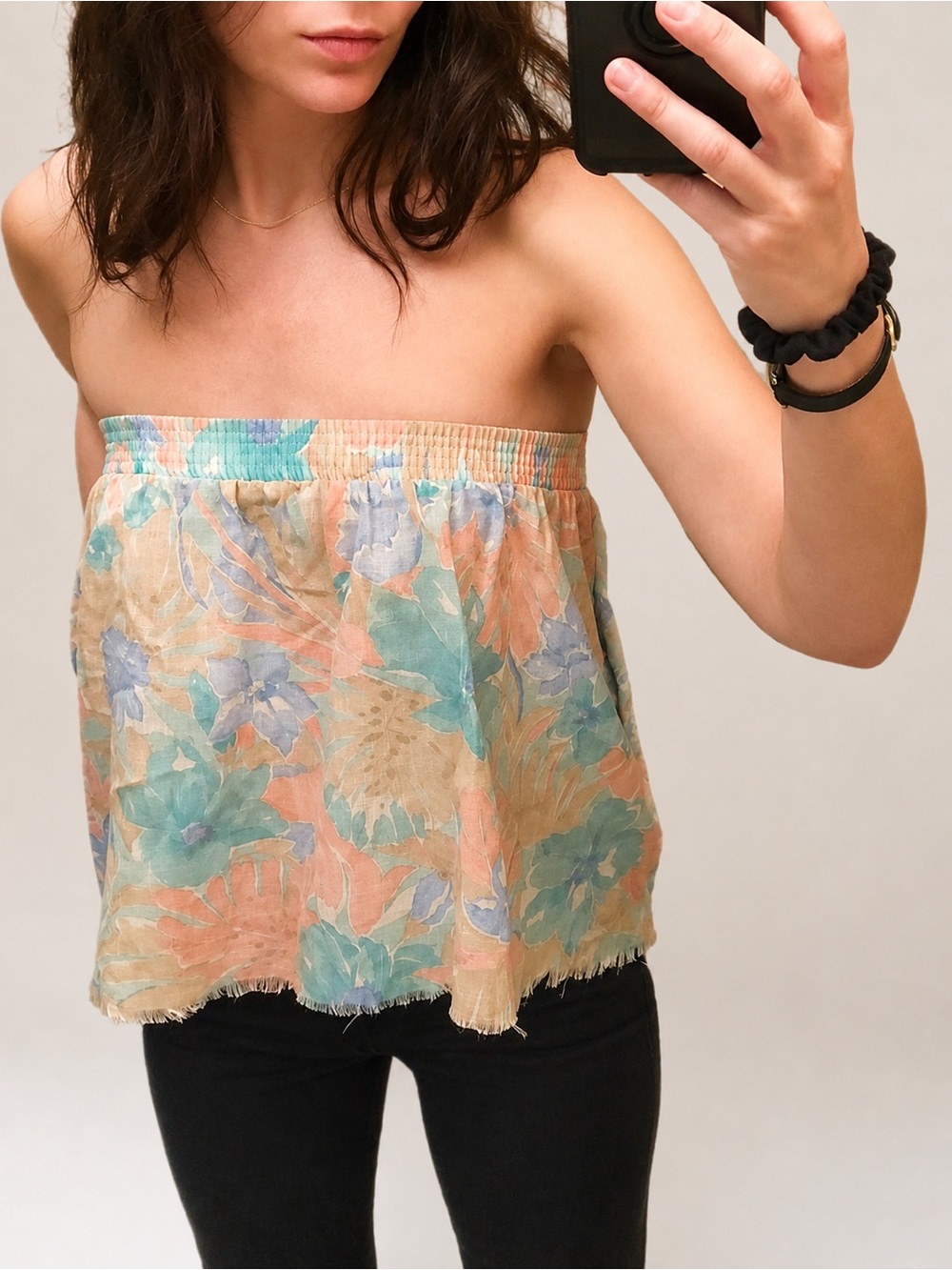 VTG Cut Off Convertible Floral Crop Baby Doll Tube Top / A-Line Flare Mini Skirt - Picture 4 of 16